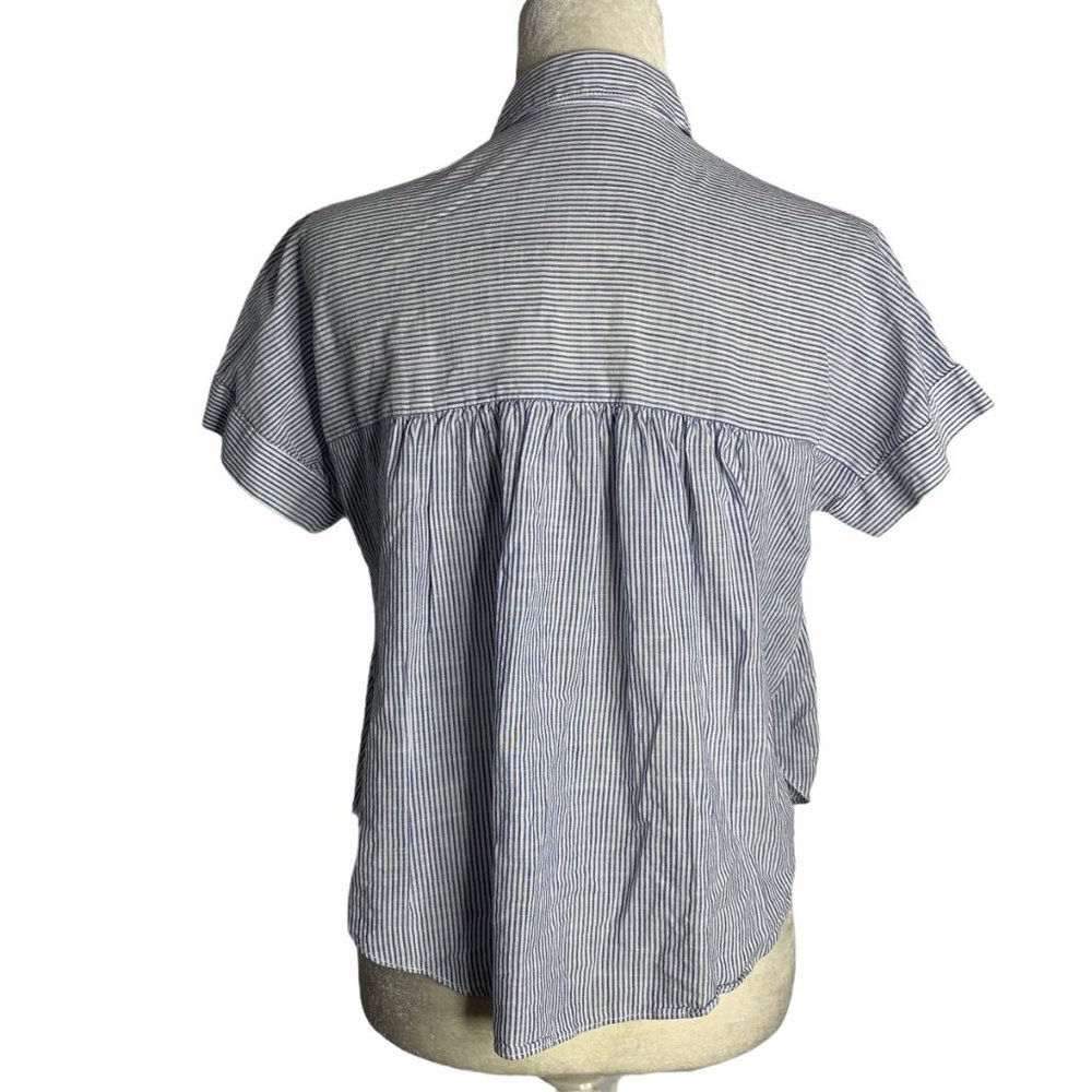Floral Embroidered Button Up Striped Shirt 60PE - Picture 4 of 5